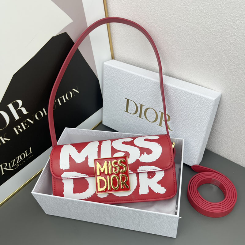 N品 DIOR ディオール Miss Dior フラップバッグ M2610UZCJ_M63R レッド xホワイト ゴールド金具 激安優良店 - 画像 (2)