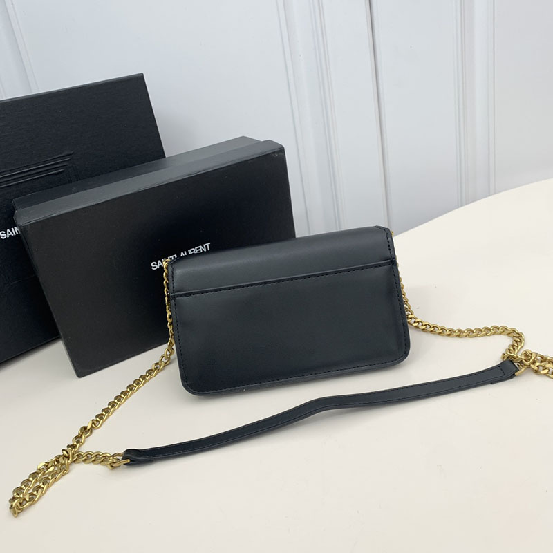 N品 YSL サンローラン ミニバッグ ストラップ付きフォンホルダー “モノグラム” ブラック 6350950U40J1000 カーフスキンレザー ゴールド金具 - 画像 (8)