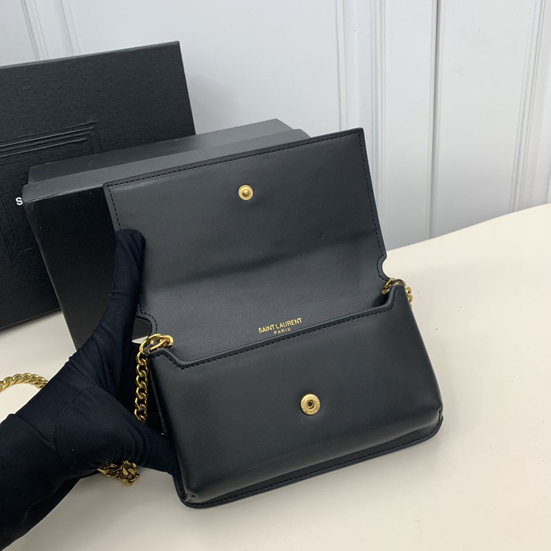 N品 YSL サンローラン ミニバッグ ストラップ付きフォンホルダー “モノグラム” ブラック 6350950U40J1000 カーフスキンレザー ゴールド金具 - 画像 (5)