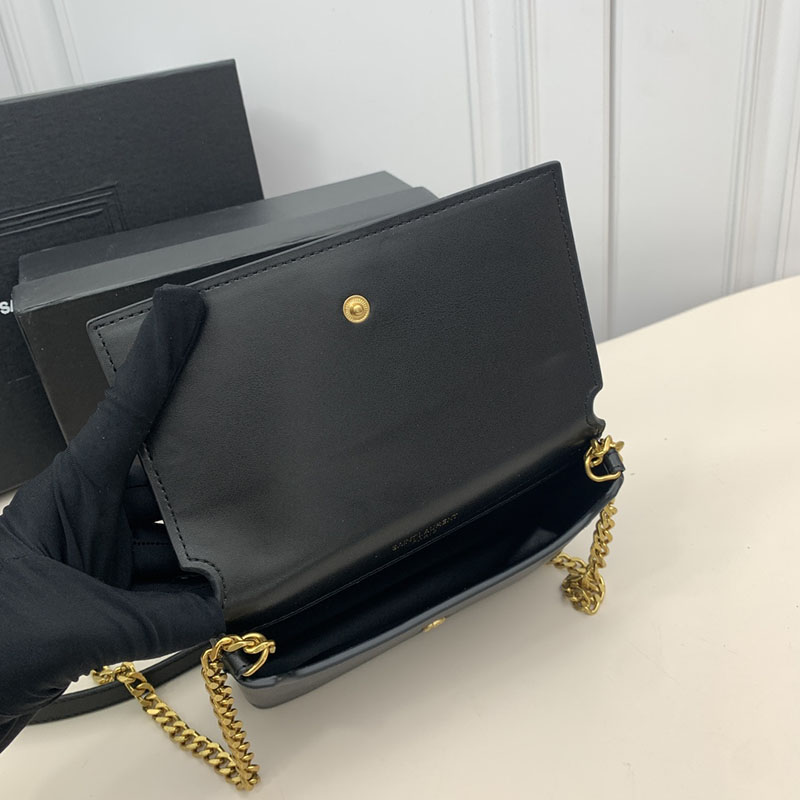 N品 YSL サンローラン ミニバッグ ストラップ付きフォンホルダー “モノグラム” ブラック 6350950U40J1000 カーフスキンレザー ゴールド金具 - 画像 (3)