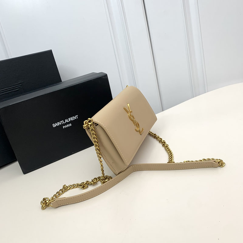 N品 YSL サンローラン ミニバッグ ストラップ付きフォンホルダー “モノグラム” ダークベージュ 6350950U40J2721 カーフスキンレザー ゴールド金具 - 画像 (9)