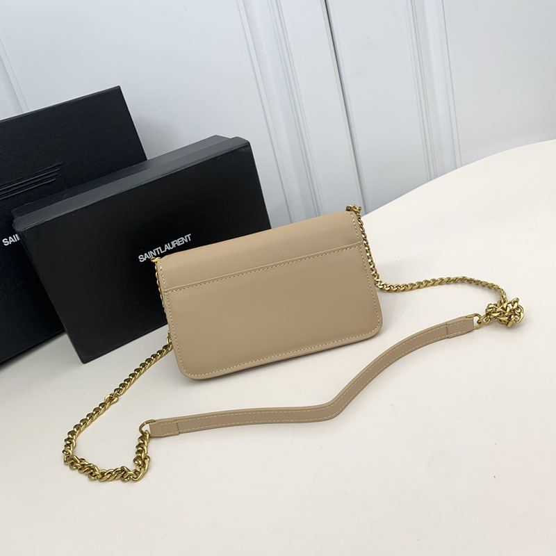 N品 YSL サンローラン ミニバッグ ストラップ付きフォンホルダー “モノグラム” ダークベージュ 6350950U40J2721 カーフスキンレザー ゴールド金具 - 画像 (8)