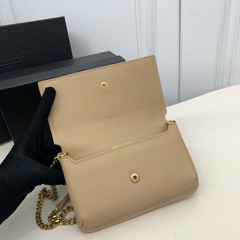 N品 YSL サンローラン ミニバッグ ストラップ付きフォンホルダー “モノグラム” ダークベージュ 6350950U40J2721 カーフスキンレザー ゴールド金具 - 画像 (5)