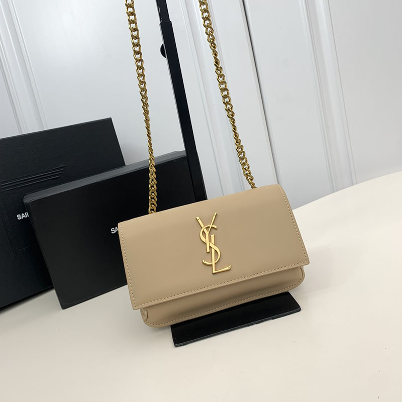 N品 YSL サンローラン ミニバッグ ストラップ付きフォンホルダー “モノグラム” ダークベージュ 6350950U40J2721 カーフスキンレザー ゴールド金具 - 画像 (2)