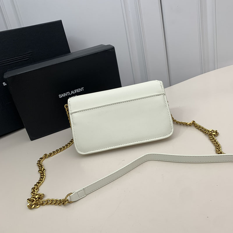 N品 YSL サンローラン ミニバッグ ストラップ付きフォンホルダー “モノグラム” BLANC VINTAGE 6350950U40J9207 カーフスキンレザー ゴールド金具 - 画像 (7)