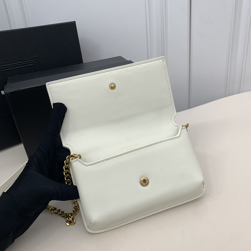 N品 YSL サンローラン ミニバッグ ストラップ付きフォンホルダー “モノグラム” BLANC VINTAGE 6350950U40J9207 カーフスキンレザー ゴールド金具 - 画像 (5)