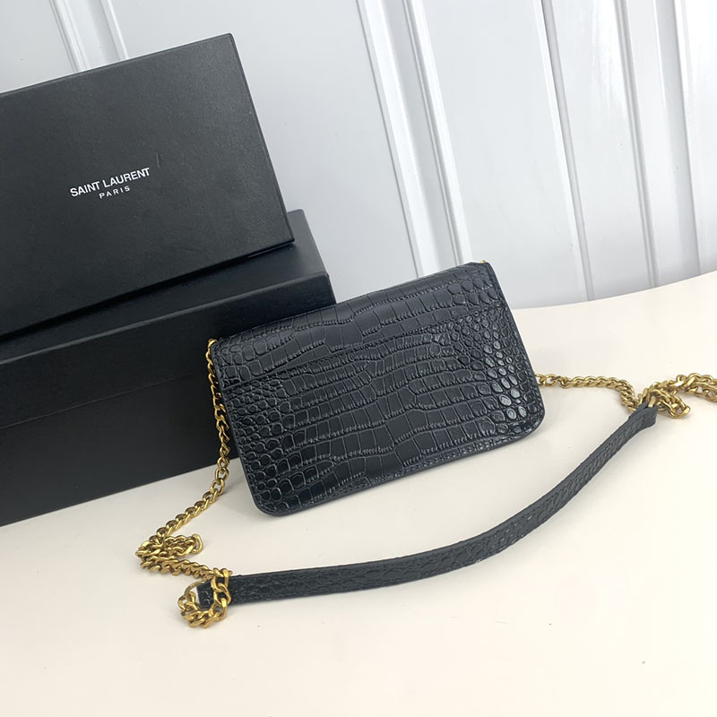 N品 YSL サンローラン ミニバッグ モノグラム ストラップ付き携帯電話ホルダー ブラック 635095DND1J1000 カーフスキンレザー ゴールド金具 - 画像 (8)