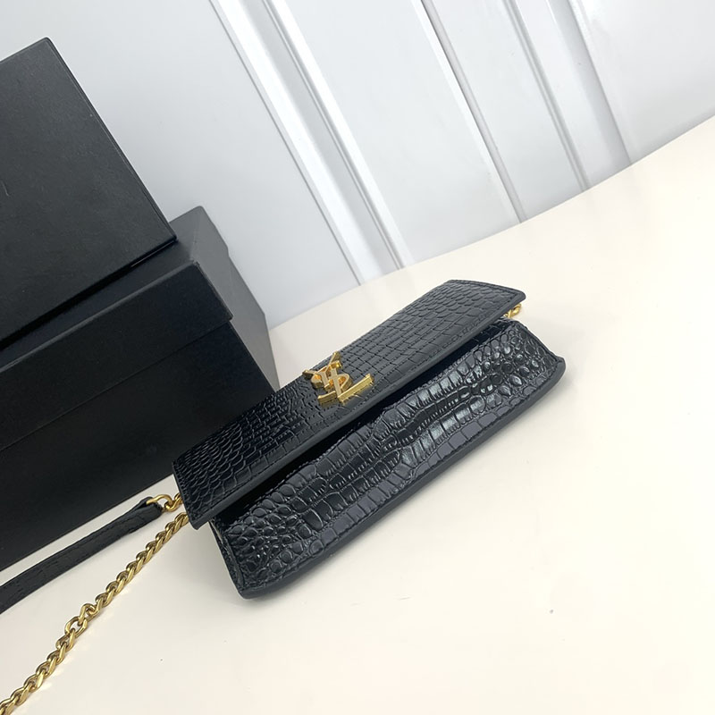 N品 YSL サンローラン ミニバッグ モノグラム ストラップ付き携帯電話ホルダー ブラック 635095DND1J1000 カーフスキンレザー ゴールド金具 - 画像 (7)