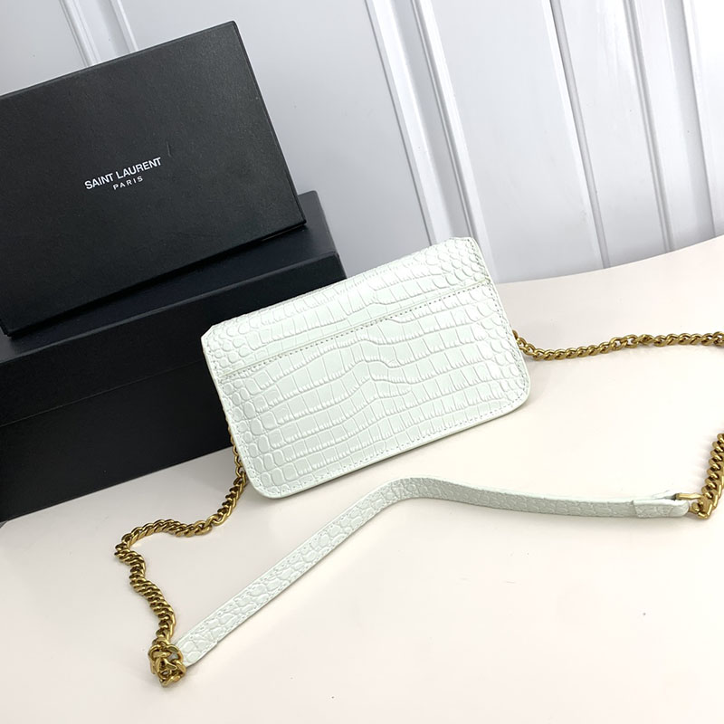 N品 YSL サンローラン ミニバッグ モノグラム ストラップ付き携帯電話ホルダー BLANC VINTAGE 635095DND1J9207 カーフスキンレザー ゴールド金具 - 画像 (8)