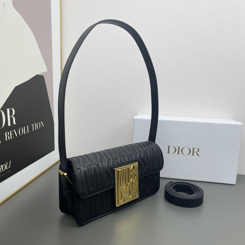 N品 DIOR ディオール Miss Dior フラップバッグ M2610UBOS_M900 黒 ブラック カーフスキン ゴールド金具 激安優良店 - 画像 (8)