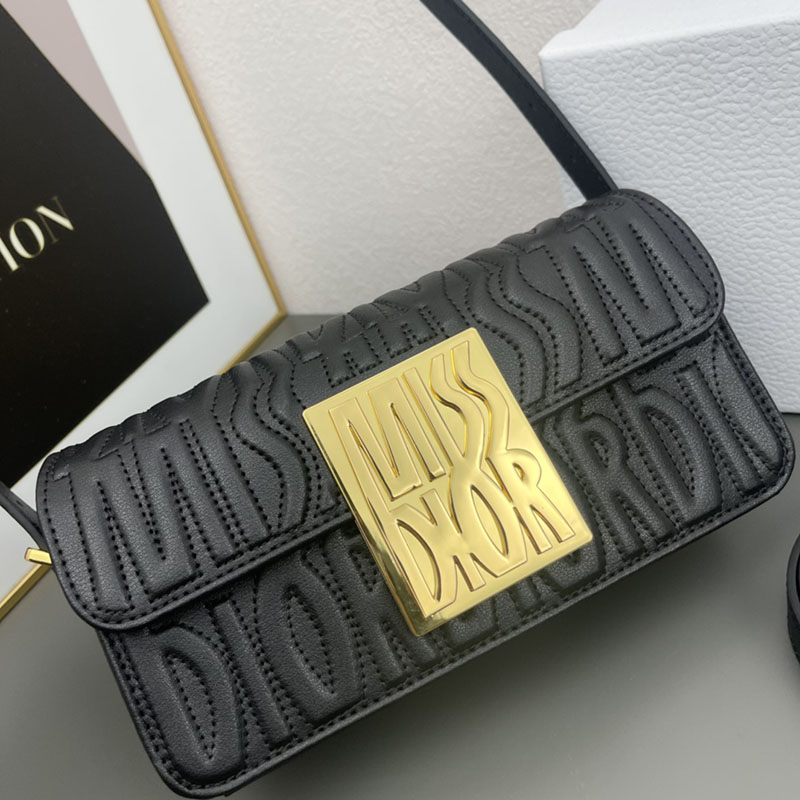N品 DIOR ディオール Miss Dior フラップバッグ M2610UBOS_M900 黒 ブラック カーフスキン ゴールド金具 激安優良店 - 画像 (7)
