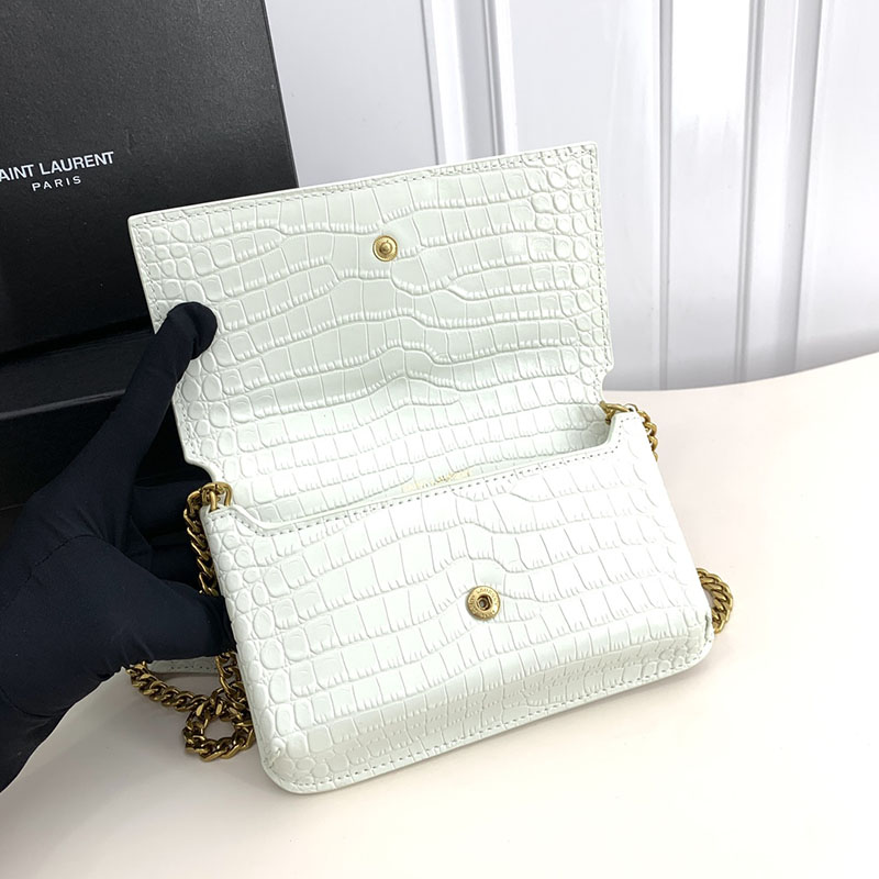 N品 YSL サンローラン ミニバッグ モノグラム ストラップ付き携帯電話ホルダー BLANC VINTAGE 635095DND1J9207 カーフスキンレザー ゴールド金具 - 画像 (5)