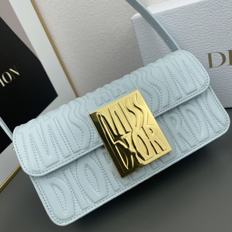 N品 DIOR ディオール Miss Dior フラップバッグ M2610UBOS_M259 セレスティアルブルー カーフスキン ゴールド金具 激安優良店 - 画像 (8)