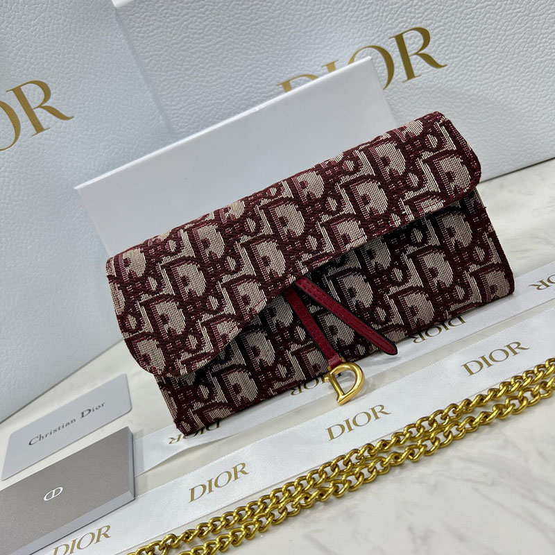 N品 DIOR ディオール Saddle チェーン付きロングウォレット S5614CTZQ_M63R レッド ディオール オブリーク ジャカード ゴールド金具 激安優良店 - 画像 (8)