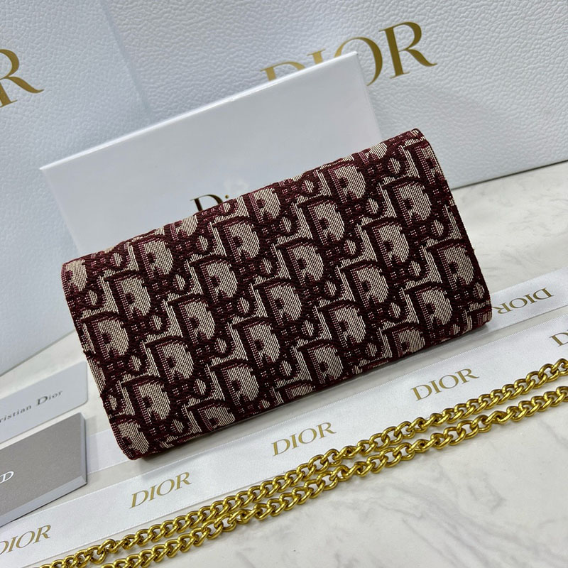 N品 DIOR ディオール Saddle チェーン付きロングウォレット S5614CTZQ_M63R レッド ディオール オブリーク ジャカード ゴールド金具 激安優良店 - 画像 (6)