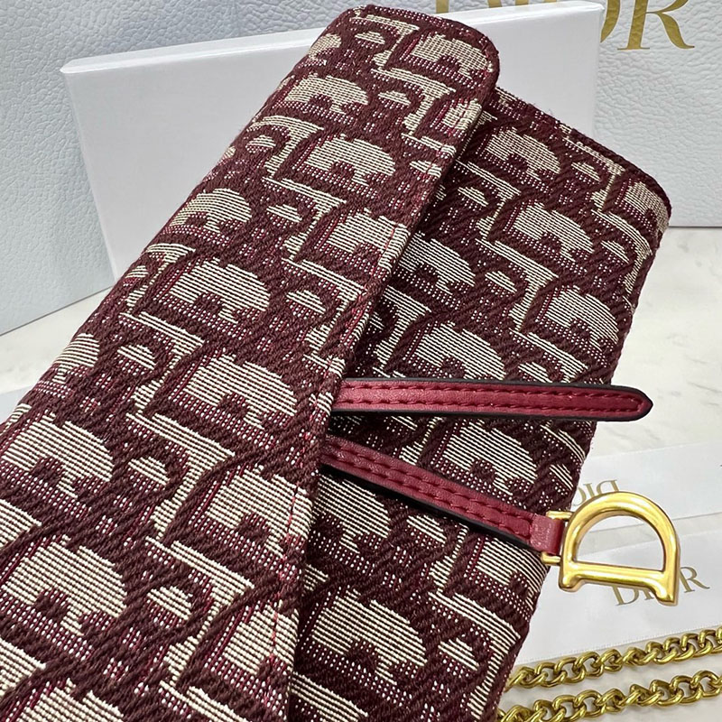 N品 DIOR ディオール Saddle チェーン付きロングウォレット S5614CTZQ_M63R レッド ディオール オブリーク ジャカード ゴールド金具 激安優良店 - 画像 (5)