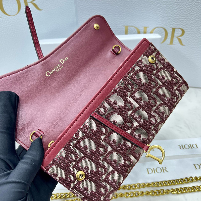 N品 DIOR ディオール Saddle チェーン付きロングウォレット S5614CTZQ_M63R レッド ディオール オブリーク ジャカード ゴールド金具 激安優良店 - 画像 (4)