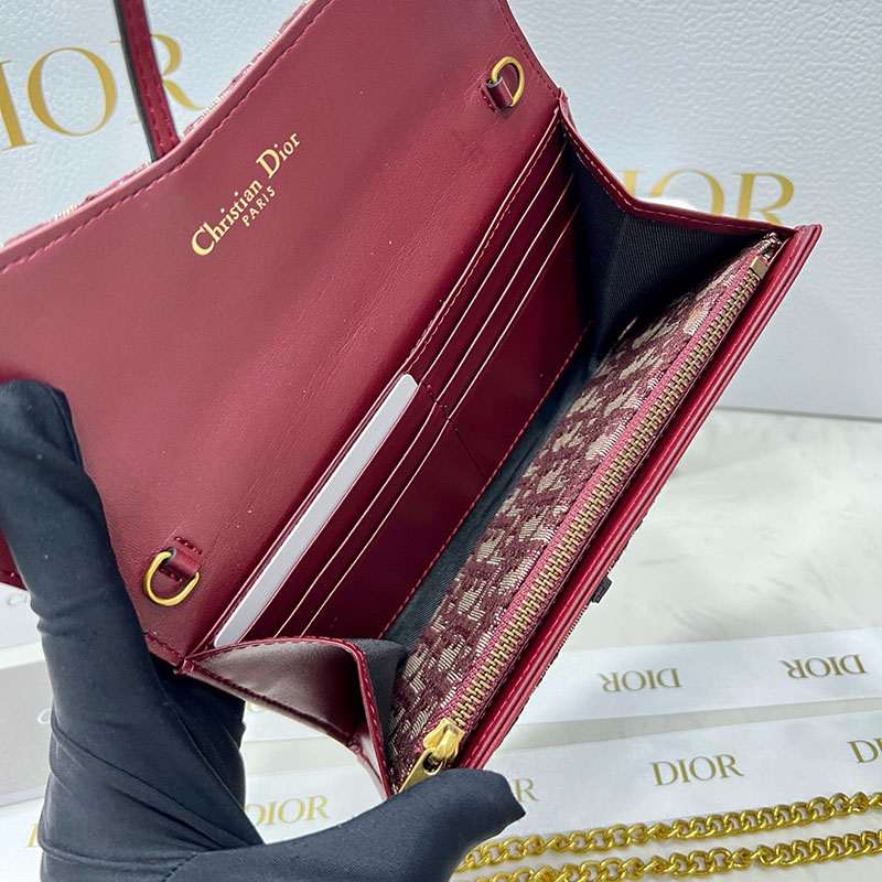 N品 DIOR ディオール Saddle チェーン付きロングウォレット S5614CTZQ_M63R レッド ディオール オブリーク ジャカード ゴールド金具 激安優良店 - 画像 (3)