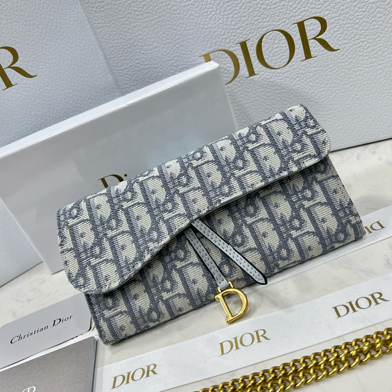 N品 DIOR ディオール Saddle チェーン付きロングウォレット S5614CTZQ_M932 グレー ディオール オブリーク ジャカード ゴールド金具 激安優良店 - 画像 (8)