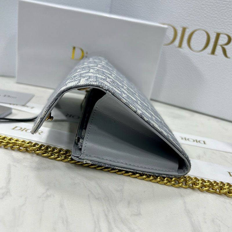 N品 DIOR ディオール Saddle チェーン付きロングウォレット S5614CTZQ_M932 グレー ディオール オブリーク ジャカード ゴールド金具 激安優良店 - 画像 (7)