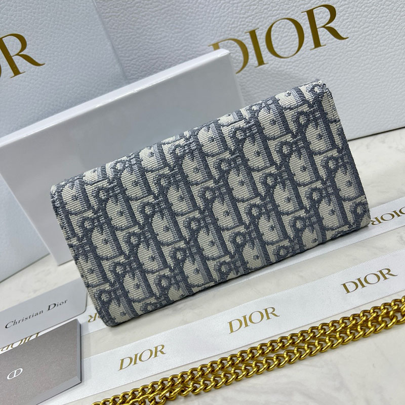 N品 DIOR ディオール Saddle チェーン付きロングウォレット S5614CTZQ_M932 グレー ディオール オブリーク ジャカード ゴールド金具 激安優良店 - 画像 (6)