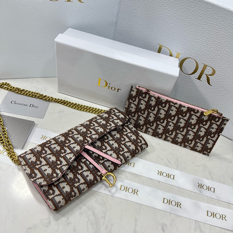 N品 DIOR ディオール Saddle チェーン付きロングウォレット S5614CTZQ_M05N ピンク ディオール オブリーク ジャカード ゴールド金具 激安優良店 - 画像 (9)