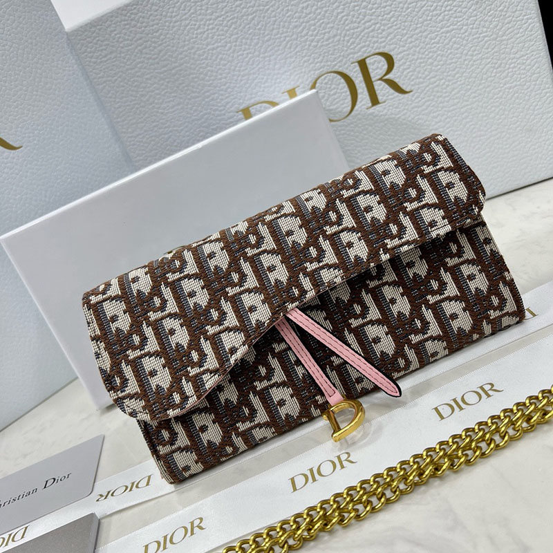 N品 DIOR ディオール Saddle チェーン付きロングウォレット S5614CTZQ_M05N ピンク ディオール オブリーク ジャカード ゴールド金具 激安優良店 - 画像 (8)