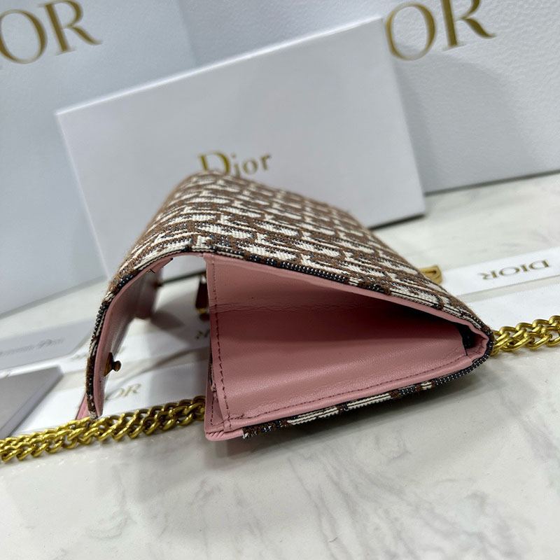 N品 DIOR ディオール Saddle チェーン付きロングウォレット S5614CTZQ_M05N ピンク ディオール オブリーク ジャカード ゴールド金具 激安優良店 - 画像 (7)