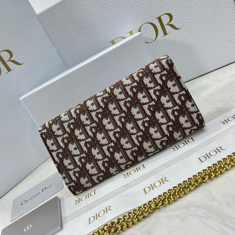 N品 DIOR ディオール Saddle チェーン付きロングウォレット S5614CTZQ_M05N ピンク ディオール オブリーク ジャカード ゴールド金具 激安優良店 - 画像 (6)