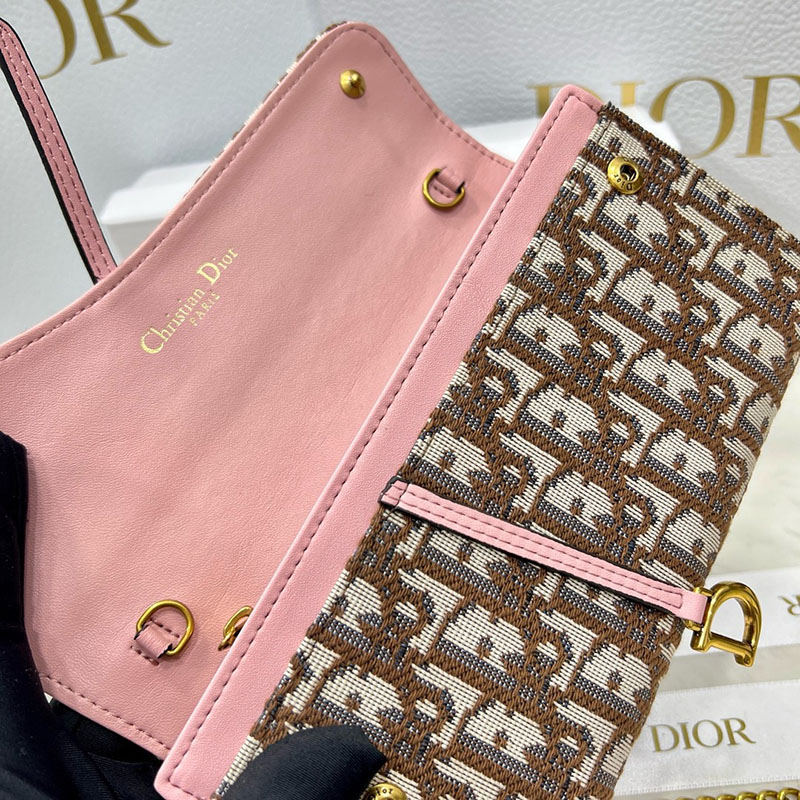 N品 DIOR ディオール Saddle チェーン付きロングウォレット S5614CTZQ_M05N ピンク ディオール オブリーク ジャカード ゴールド金具 激安優良店 - 画像 (4)