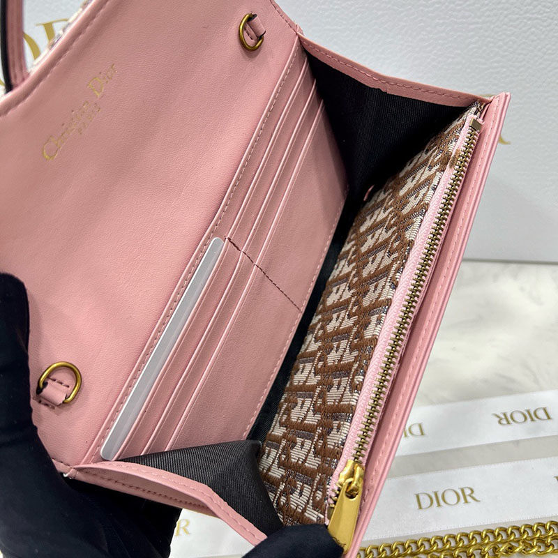 N品 DIOR ディオール Saddle チェーン付きロングウォレット S5614CTZQ_M05N ピンク ディオール オブリーク ジャカード ゴールド金具 激安優良店 - 画像 (3)