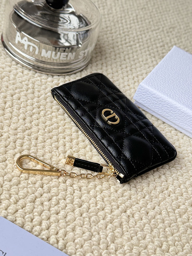 N品 DIOR ディオール財布コピー Dior Caro Myrte ジップ キーケース S5158UWHC_M900 黒 ブラック カーフスキン ゴールド金具 激安優良店 - 画像 (5)