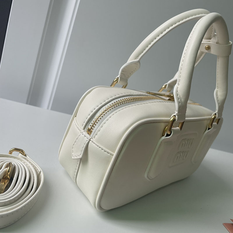 N品 MiuMiu ミュウミュウ アルカディ レザー バッグ 5BB142_2F8K_F0009_V_OOO ホワイト ゴールド金具 激安優良店 - 画像 (7)