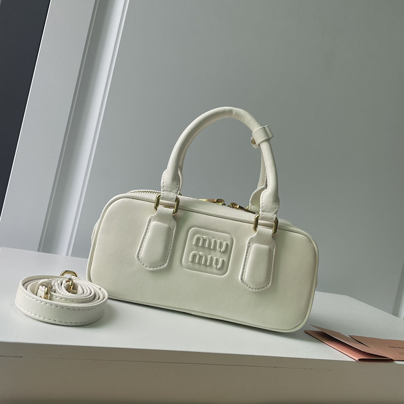 N品 MiuMiu ミュウミュウ アルカディ レザー バッグ 5BB142_2F8K_F0009_V_OOO ホワイト ゴールド金具 激安優良店 - 画像 (2)