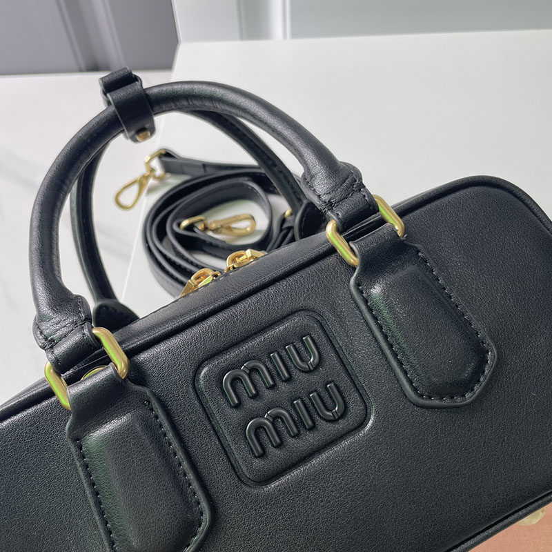 N品 MiuMiu ミュウミュウ アルカディ レザー バッグ 5BB142_2F8K_F0002_V_OOO ブラック ゴールド金具 激安優良店 - 画像 (6)