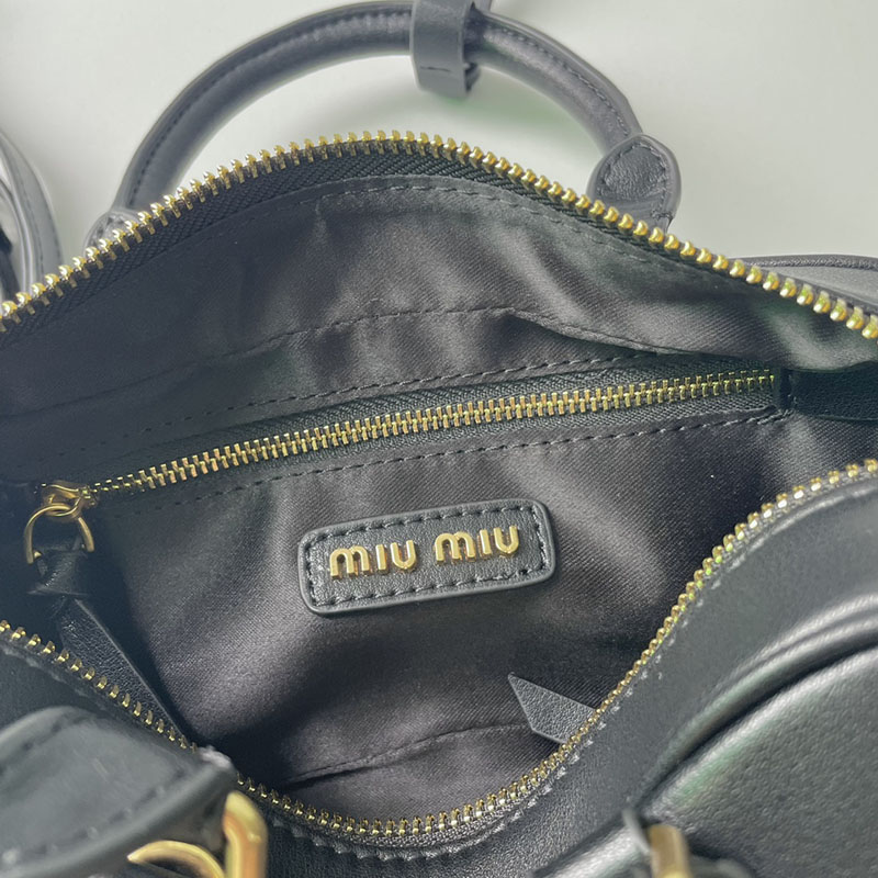 N品 MiuMiu ミュウミュウ アルカディ レザー バッグ 5BB142_2F8K_F0002_V_OOO ブラック ゴールド金具 激安優良店 - 画像 (2)