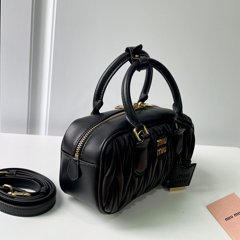 N品 MiuMiu ミュウミュウ アルカディ マテラッセレザー バッグ 5BB142_N88_F0002_V_OON ブラック ゴールド金具 激安優良店 - 画像 (7)