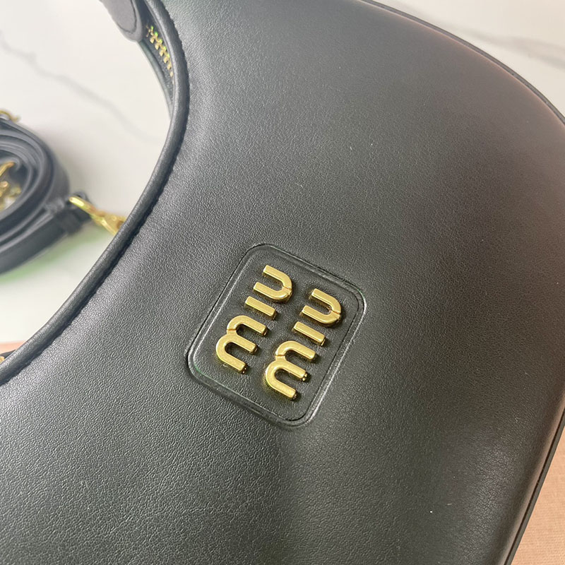 N品 MiuMiu ミュウミュウ レザー ホーボーバッグ 5BC161_2E6Y_F0002_V_OOO ブラック ゴールド金具 激安優良店 - 画像 (6)