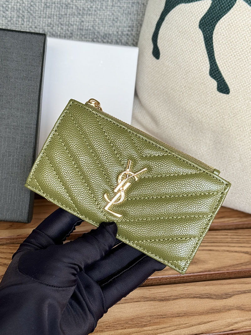 最高級サンローランスーパーコピー YSL モノグラム フラグメント ジップカードケース レディース グリーン 607915BOW013333 カーフスキンレザー ゴールド金具 - 画像 (2)