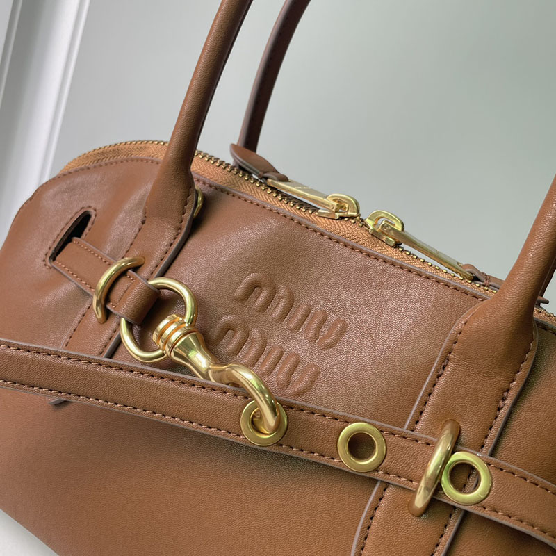 N品 MiuMiu ミュウミュウ アバンチュール ナッパレザー トップハンドルバッグ 5BB169_2BBL_F0316_V_OOO ブラウン ゴールド金具 激安優良店 - 画像 (4)