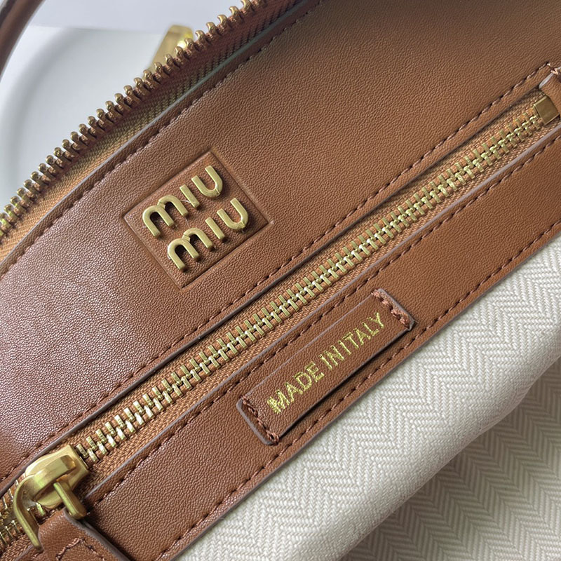 N品 MiuMiu ミュウミュウ アバンチュール ナッパレザー トップハンドルバッグ 5BB169_2BBL_F0316_V_OOO ブラウン ゴールド金具 激安優良店 - 画像 (2)