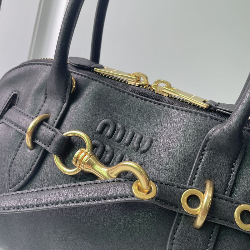 N品 MiuMiu ミュウミュウ アバンチュール ナッパレザー トップハンドルバッグ 5BB169_2BBL_F0002_V_OOO ブラック ゴールド金具 激安優良店 - 画像 (6)