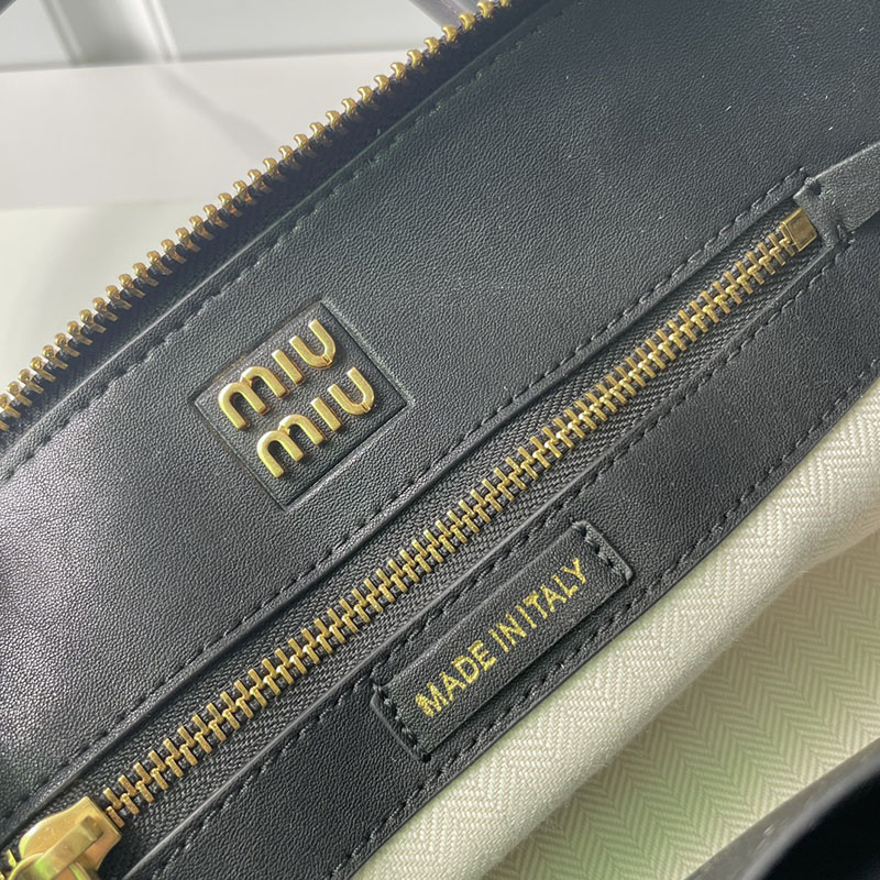 N品 MiuMiu ミュウミュウ アバンチュール ナッパレザー トップハンドルバッグ 5BB169_2BBL_F0002_V_OOO ブラック ゴールド金具 激安優良店 - 画像 (2)
