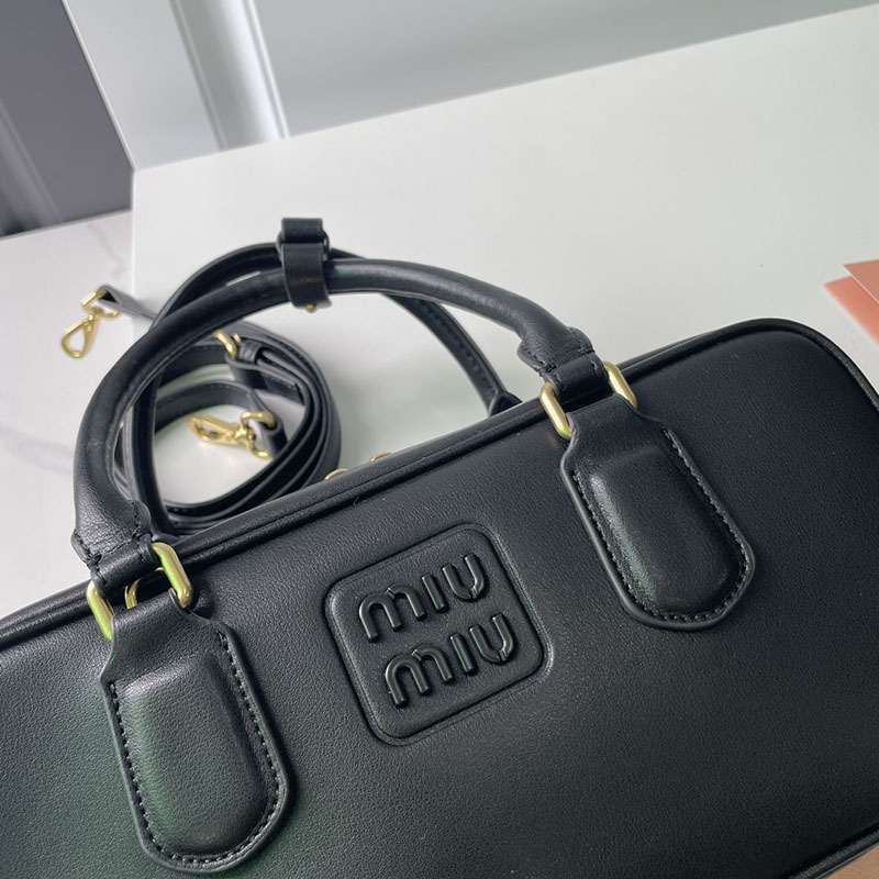 N品 MiuMiu ミュウミュウ アルカディ レザー バッグ 5BB148_2CR3_F0002_V_OON ブラック ゴールド金具 激安優良店 - 画像 (6)