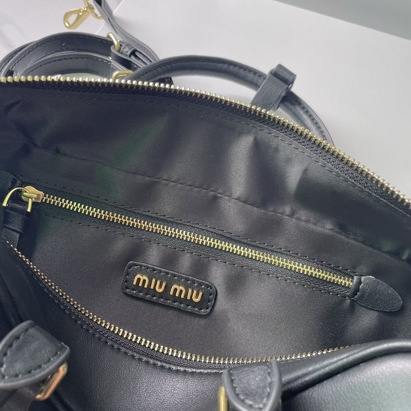 N品 MiuMiu ミュウミュウ アルカディ レザー バッグ 5BB148_2CR3_F0002_V_OON ブラック ゴールド金具 激安優良店 - 画像 (2)