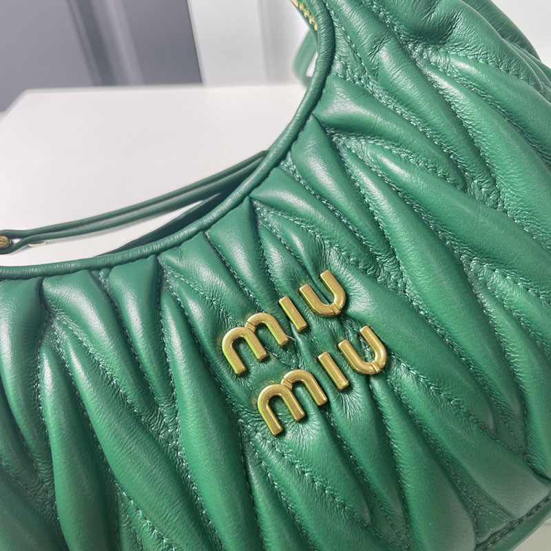 N品 MiuMiu ミュウミュウ ワンダー マテラッセレザー ホーボーバッグ 5BC153_N88_F0K41_V_OOO ブルーグリーン ゴールド金具 激安優良店 - 画像 (6)