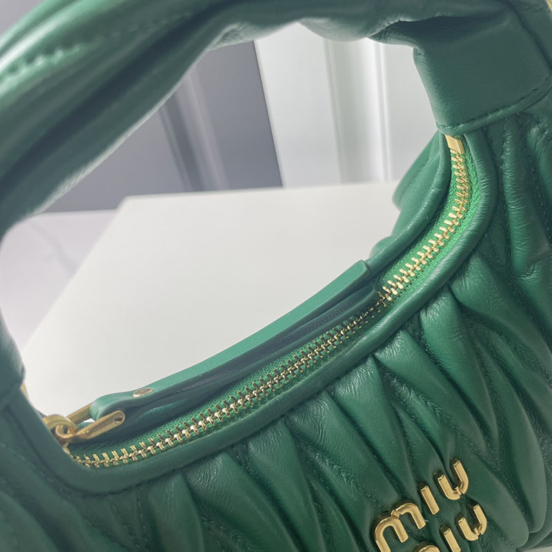 N品 MiuMiu ミュウミュウ ワンダー マテラッセレザー ホーボーバッグ 5BC153_N88_F0K41_V_OOO ブルーグリーン ゴールド金具 激安優良店 - 画像 (4)