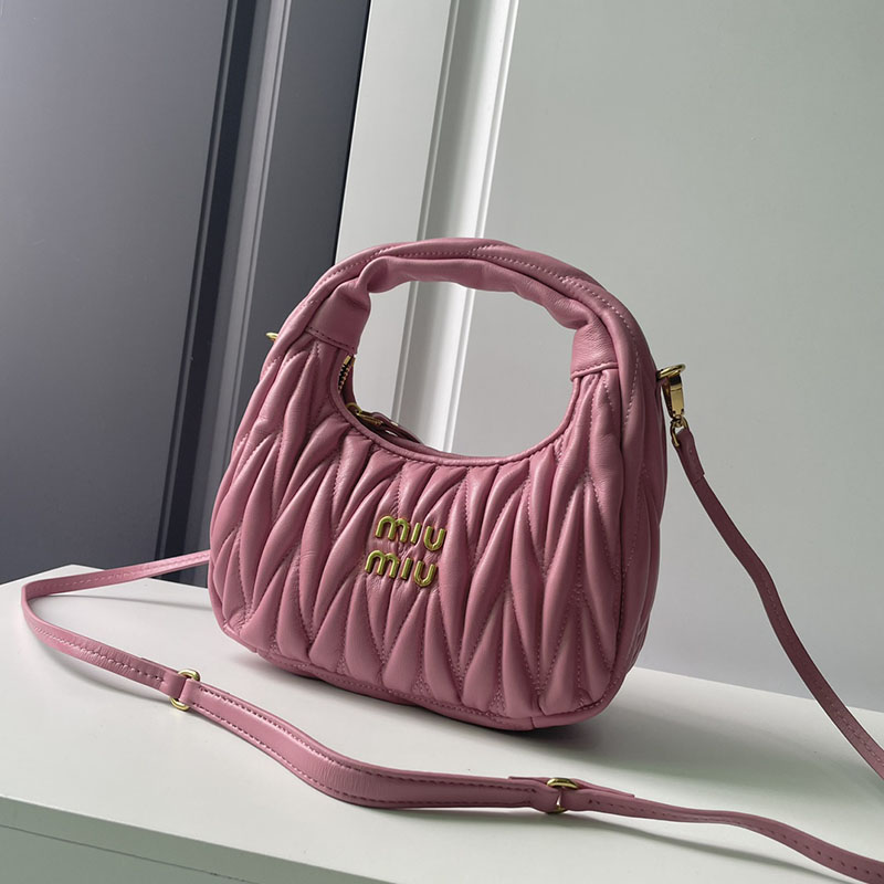N品 MiuMiu ミュウミュウ ワンダー マテラッセレザー ホーボーバッグ 5BC153_N88_F0638_V_OOO ピンク ゴールド金具 激安優良店 - 画像 (9)