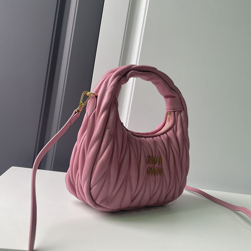 N品 MiuMiu ミュウミュウ ワンダー マテラッセレザー ホーボーバッグ 5BC153_N88_F0638_V_OOO ピンク ゴールド金具 激安優良店 - 画像 (7)