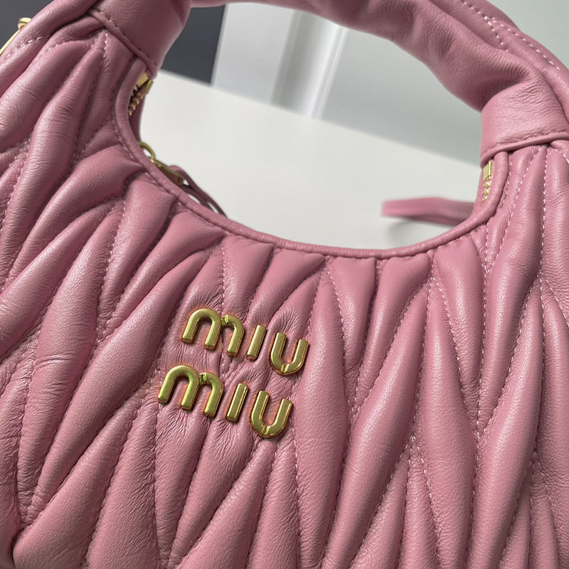 N品 MiuMiu ミュウミュウ ワンダー マテラッセレザー ホーボーバッグ 5BC153_N88_F0638_V_OOO ピンク ゴールド金具 激安優良店 - 画像 (6)